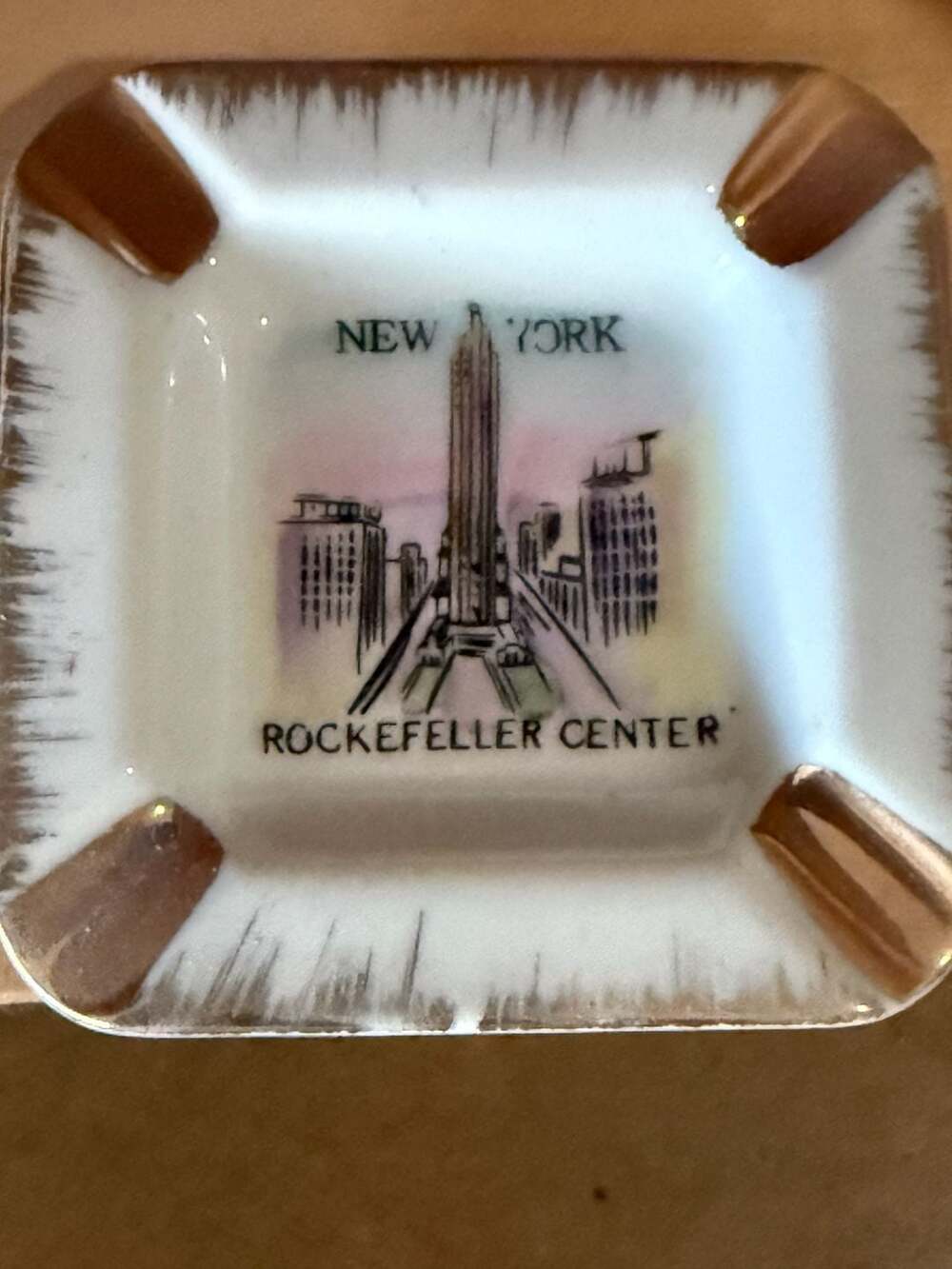 Vtg New York Rockefeller Center Porcelain Souvenir Ashtray